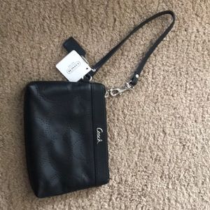 Coach black leather wristlet